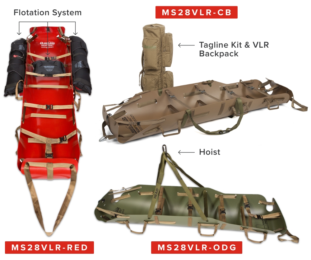 Evacuation sleds with capability of vertical and horizontal lifting. 